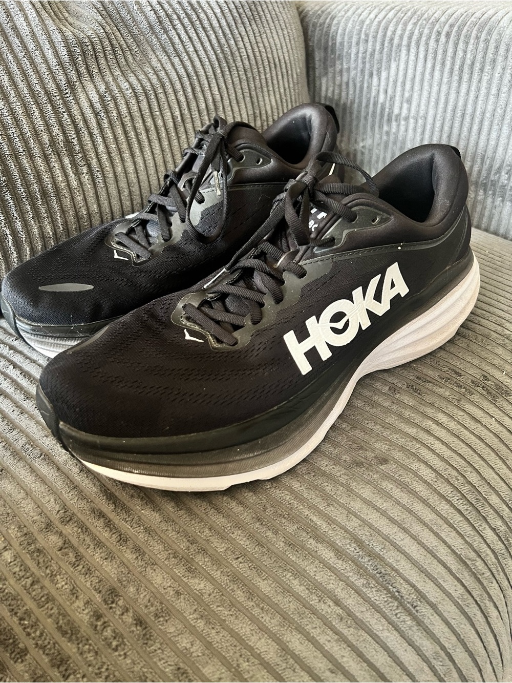 Hoka One One Men's Black Athletic Bondi 8 Wide Running Shoes with White Midsole